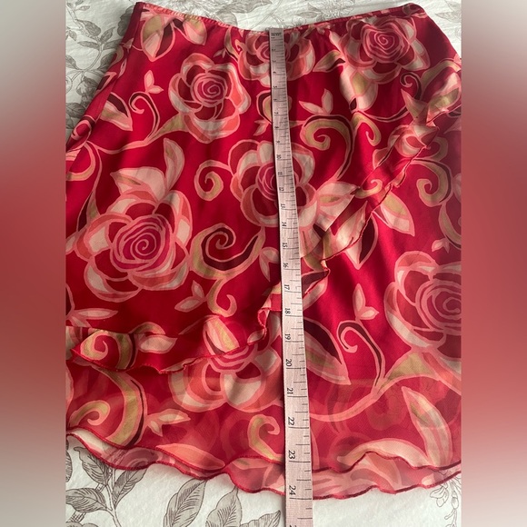 Vintage Y2K Sangria Rose Mesh Overlay Asymmetric Ruffle Mini Skirt 14P Romantic - Picture 7 of 7